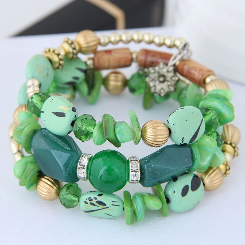 Wholesale Bohemian Vintage Turquoise Agate Beaded Multi-layer Bracelet