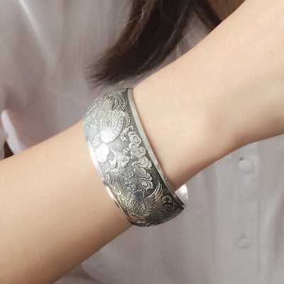 Wholesale Bohemian Vintage Wide Tibetan Silver Carved Bracelets