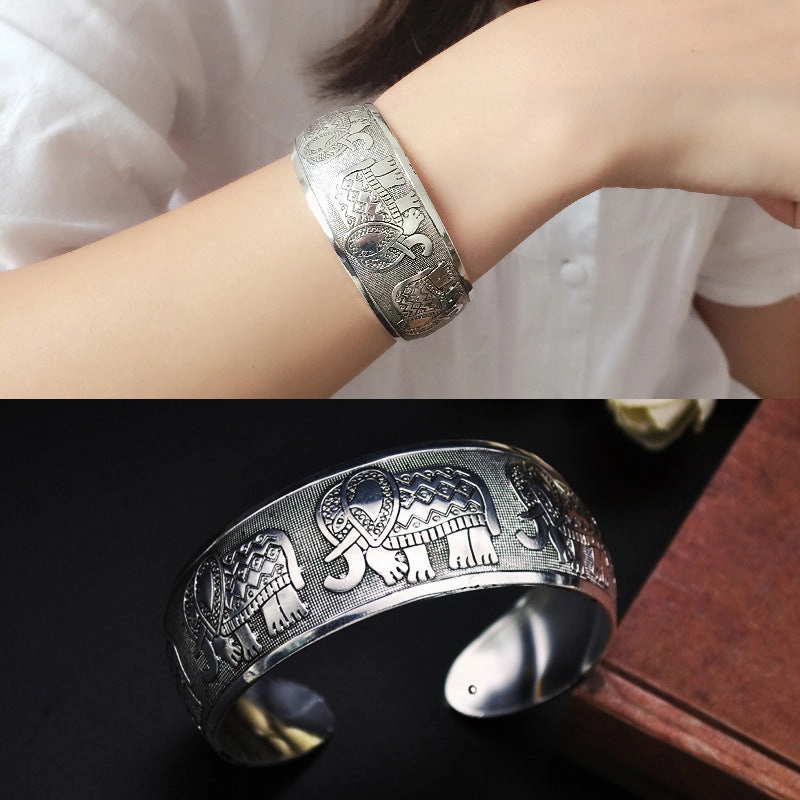 Wholesale Bohemian Vintage Wide Tibetan Silver Carved Bracelets