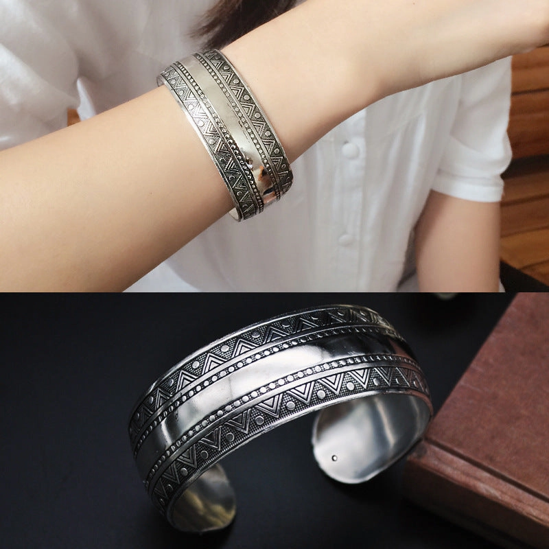 Wholesale Bohemian Vintage Wide Tibetan Silver Carved Bracelets