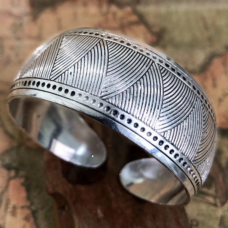 Wholesale Bohemian Vintage Wide Tibetan Silver Carved Bracelets
