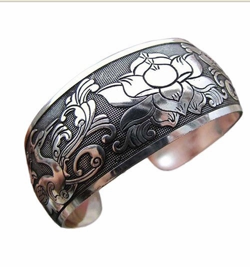 Wholesale Bohemian Vintage Wide Tibetan Silver Carved Bracelets