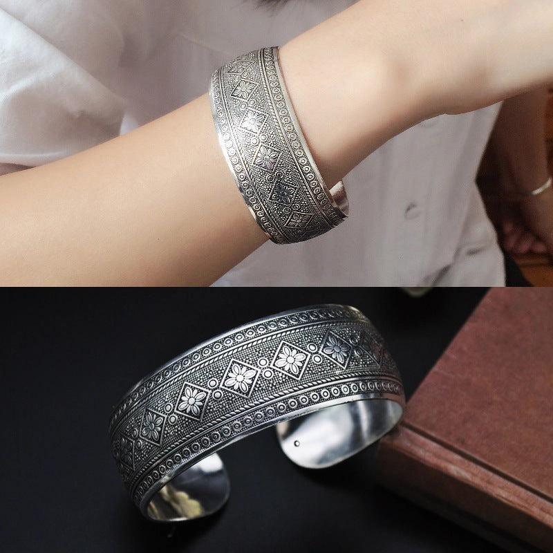 Wholesale Bohemian Vintage Wide Tibetan Silver Carved Bracelets