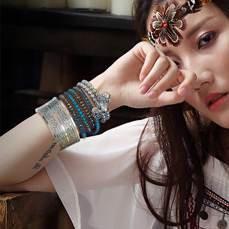 Wholesale Bohemian Vintage Wide Tibetan Silver Carved Bracelets