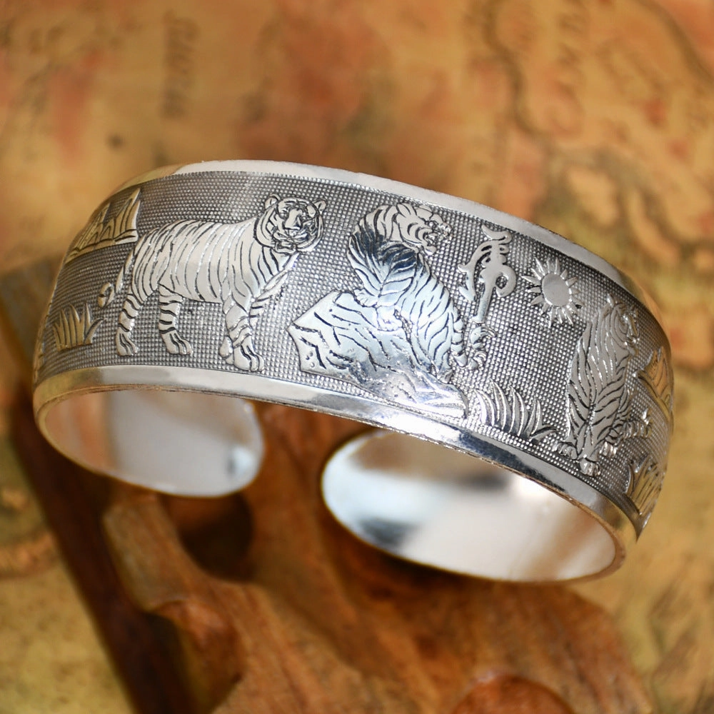 Wholesale Bohemian Vintage Wide Tibetan Silver Carved Bracelets