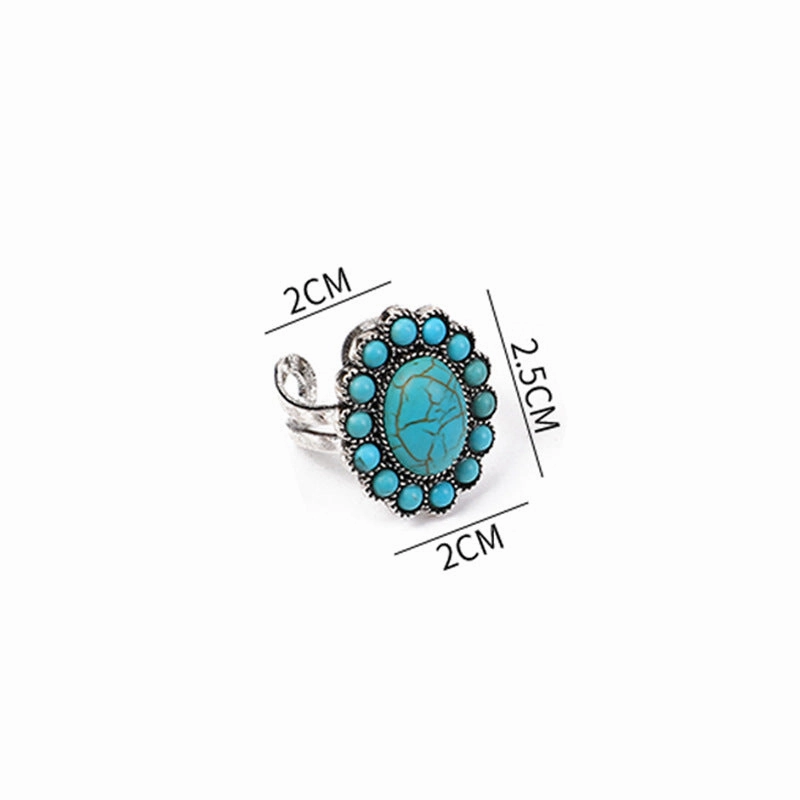 Wholesale Bohemian Western ethnic turquoise carved feather ring