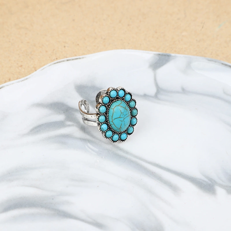 Wholesale Bohemian Western ethnic turquoise carved feather ring