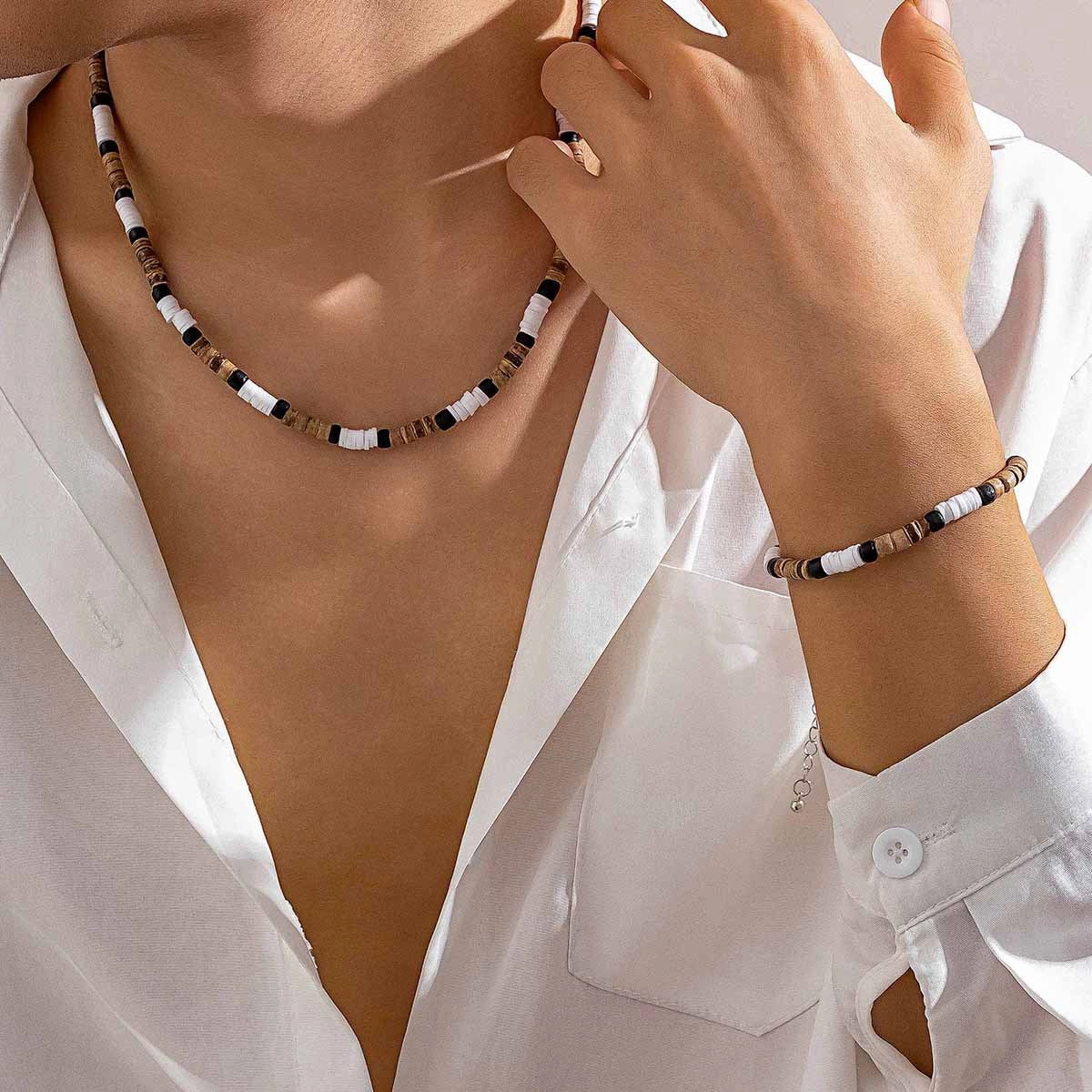 Wholesale Bohemian Wind Wood Bead Platric Necklace