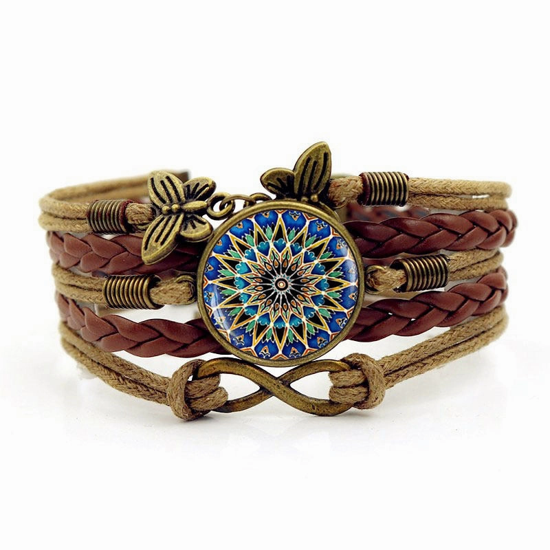 Wholesale Boho Mandala Time Gemstone Woven Infinity Symbol Butterfly Alloy Bracelet