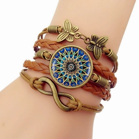 Wholesale Boho Mandala Time Gemstone Woven Infinity Symbol Butterfly Alloy Bracelet