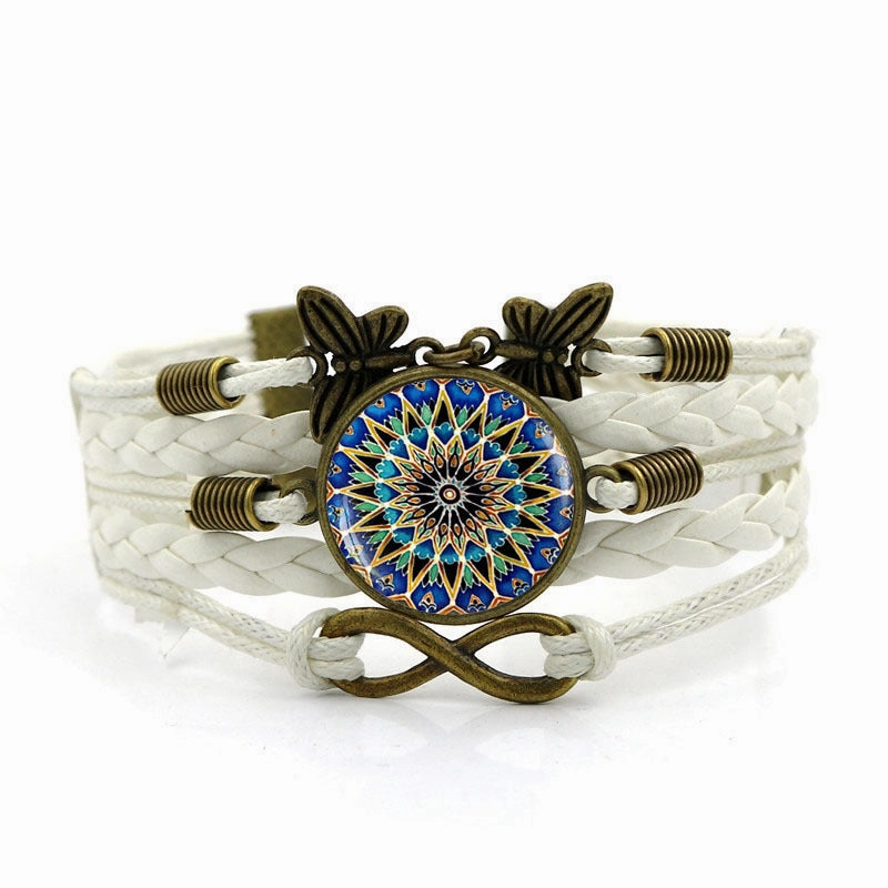 Wholesale Boho Mandala Time Gemstone Woven Infinity Symbol Butterfly Alloy Bracelet