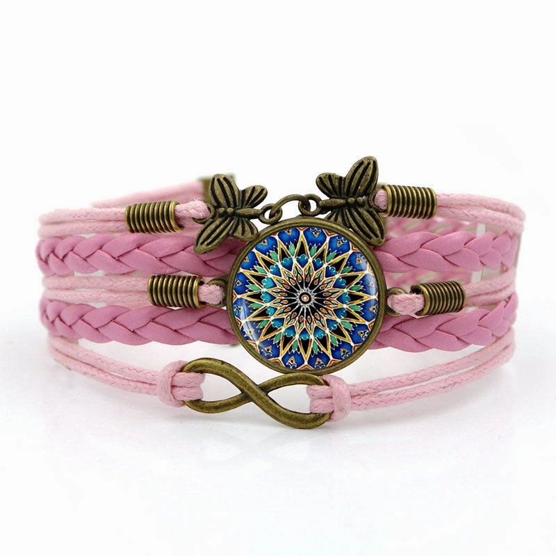 Wholesale Boho Mandala Time Gemstone Woven Infinity Symbol Butterfly Alloy Bracelet