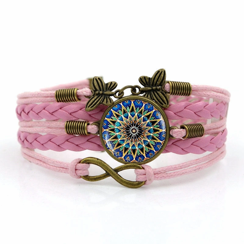 Wholesale Boho Mandala Time Gemstone Woven Infinity Symbol Butterfly Alloy Bracelet