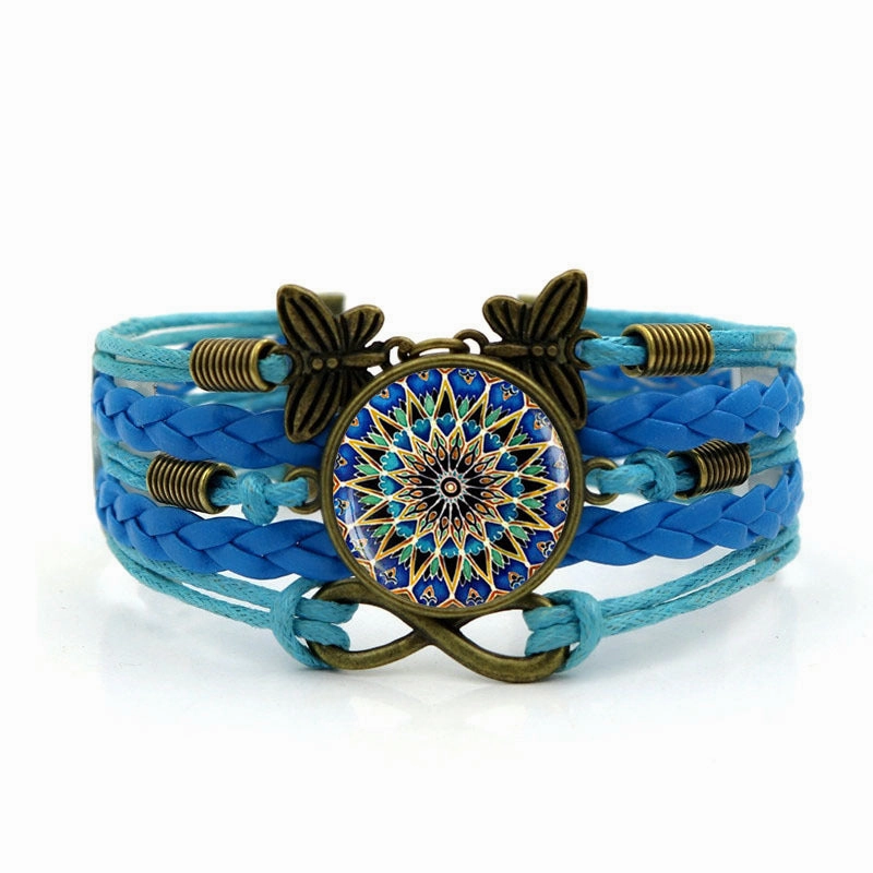 Wholesale Boho Mandala Time Gemstone Woven Infinity Symbol Butterfly Alloy Bracelet