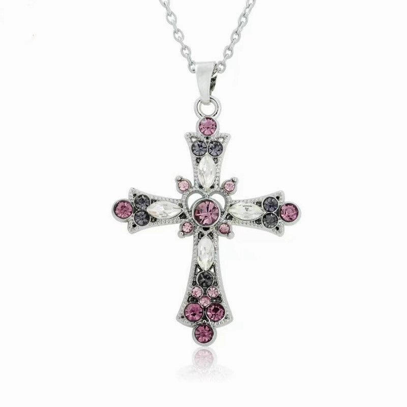 Wholesale Boho Style Crystal Diamond Colorful Cross Collarbone Necklace