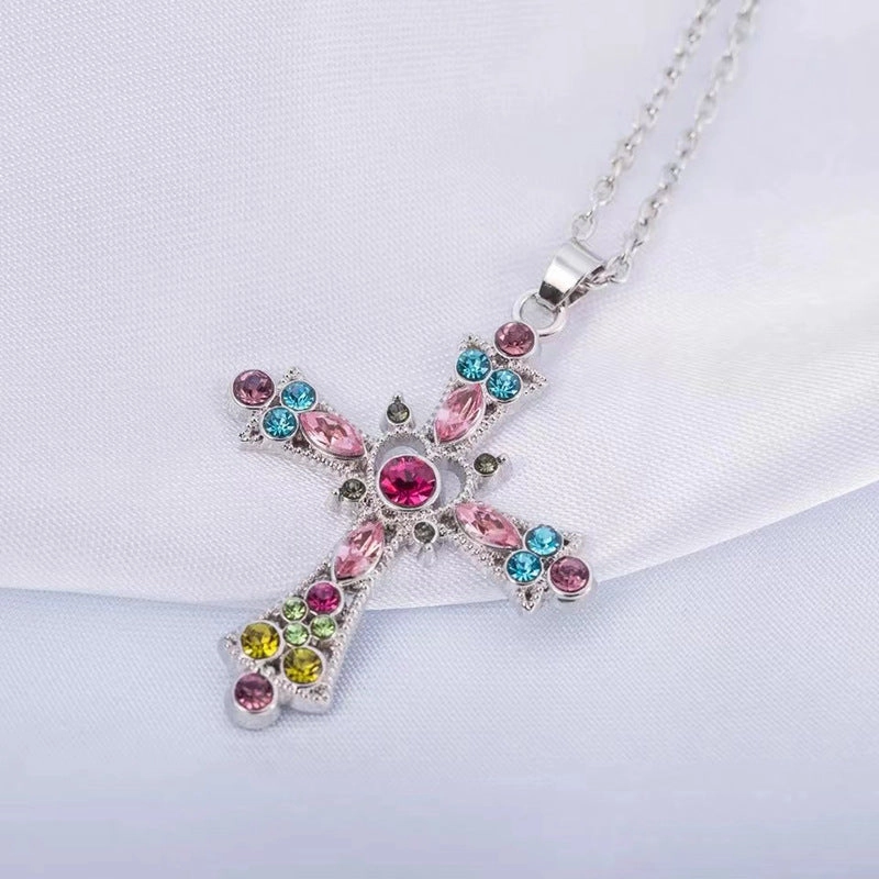 Wholesale Boho Style Crystal Diamond Colorful Cross Collarbone Necklace