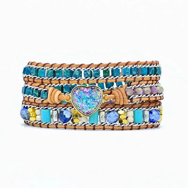 Wholesale Boho Style Love Color Blue Opal Cowhide Braided Bracelet