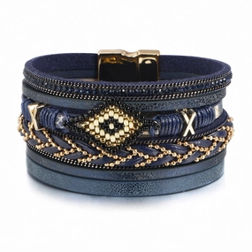 Wholesale Boho Style Rice Beads Handwoven Leather Bracelet
