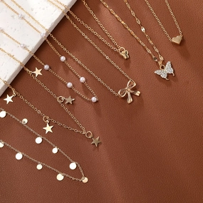 Wholesale Bow Heart Pearl Necklace 7-Piece Set