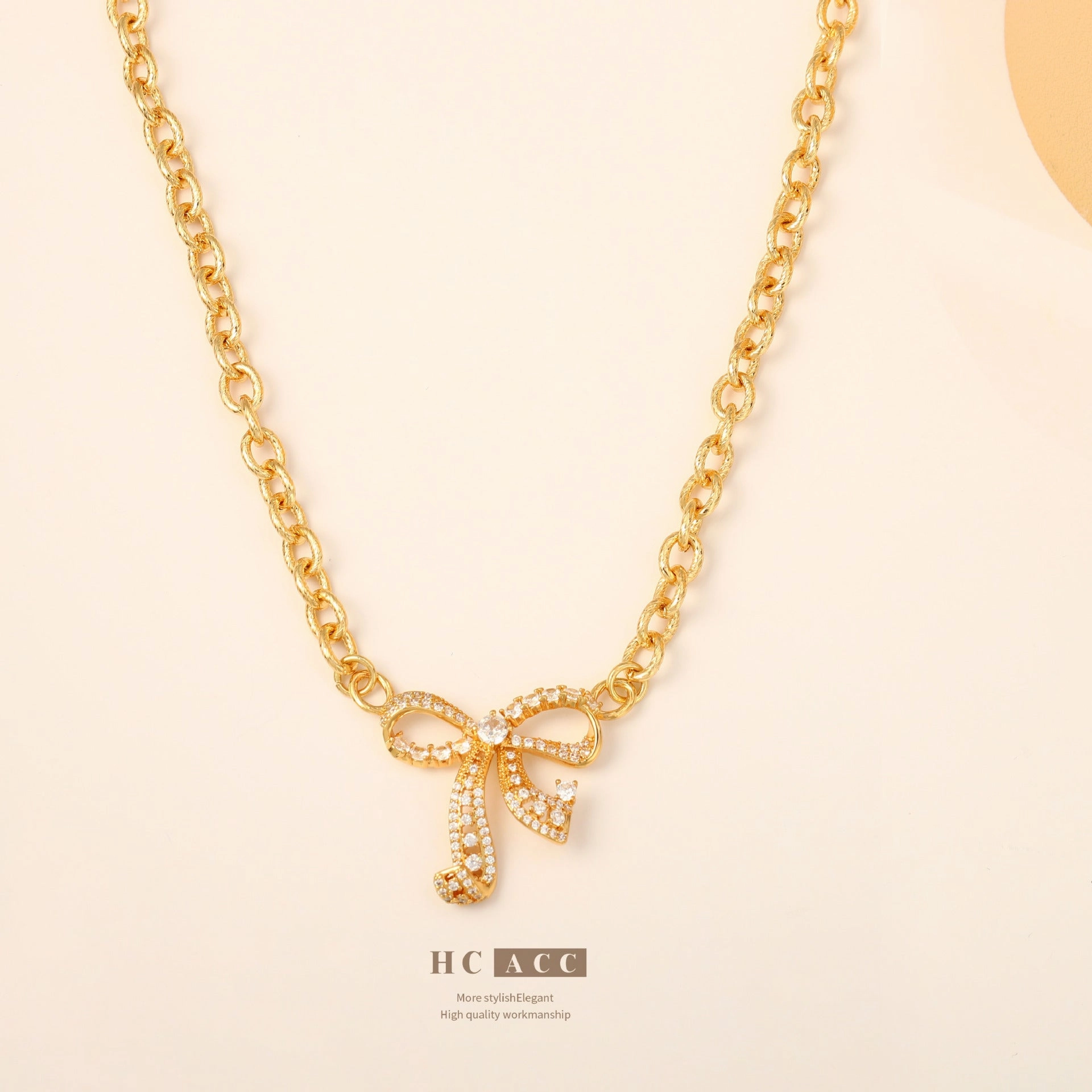 Wholesale Bow Inlaid Zirconia Fashion Necklace