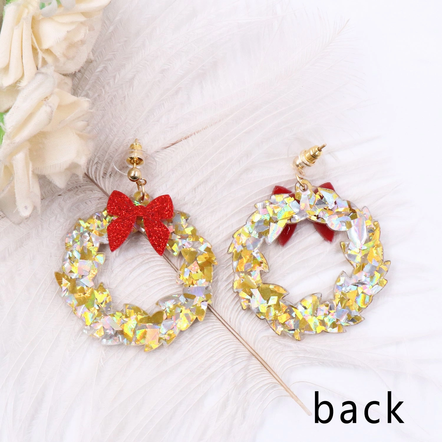 Wholesale Bowknot Pendant Wreath Gold Christmas Acrylic Earrings