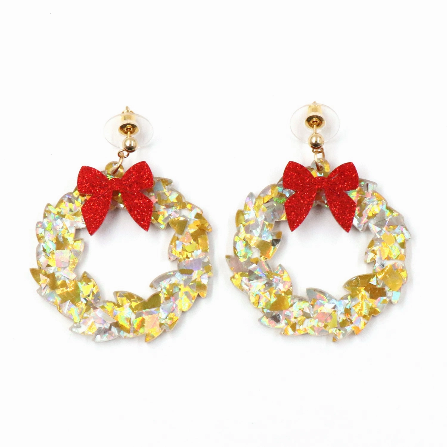 Wholesale Bowknot Pendant Wreath Gold Christmas Acrylic Earrings