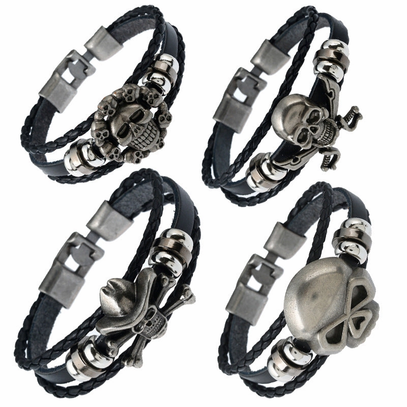 Wholesale Braided Buckle Leather Bracelet Personality Halloween Skull Leather Bracelet