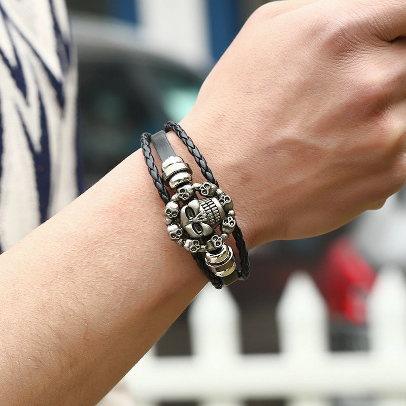 Wholesale Braided Buckle Leather Bracelet Personality Halloween Skull Leather Bracelet