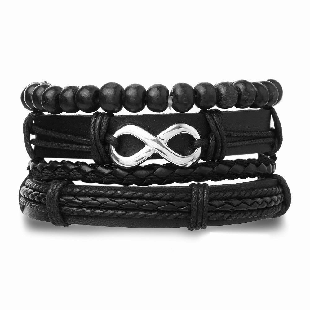 Wholesale Braided Leather Multi-layer Skull Men's Bracelet