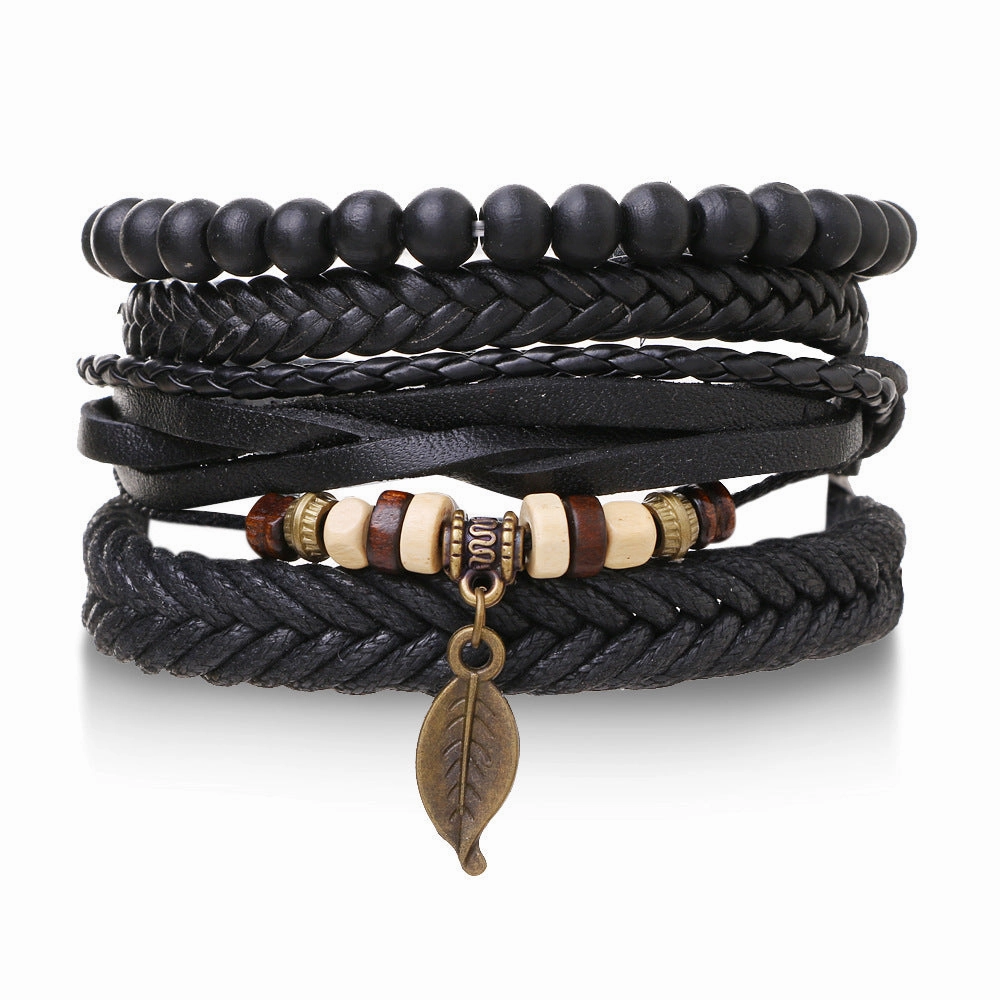 Wholesale Braided Leather Multi-layer Skull Men's Bracelet