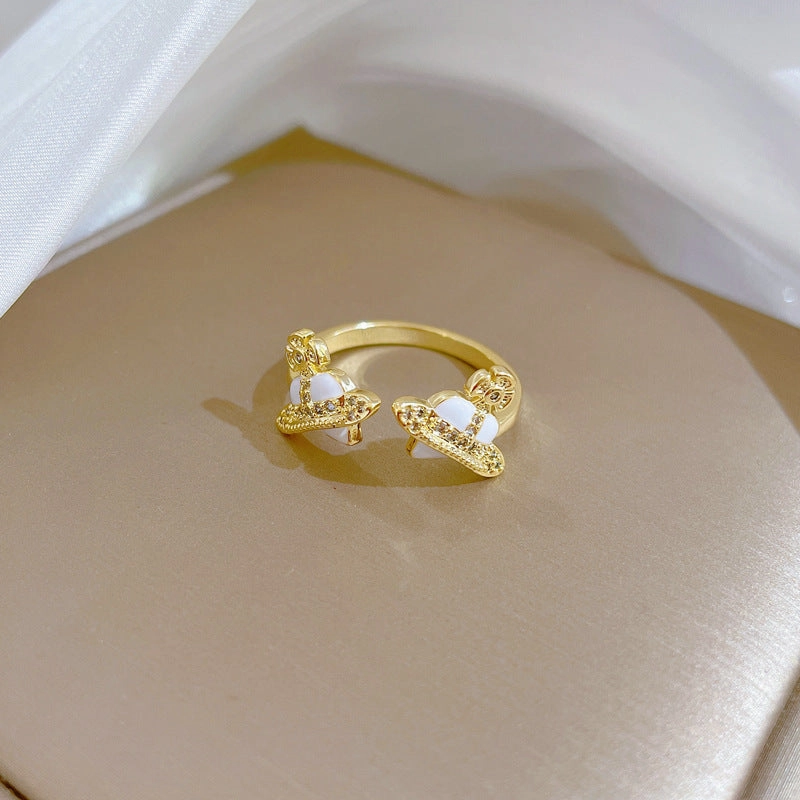 Wholesale Brass Gold Plated Heart Oil Drip Zircon Ring