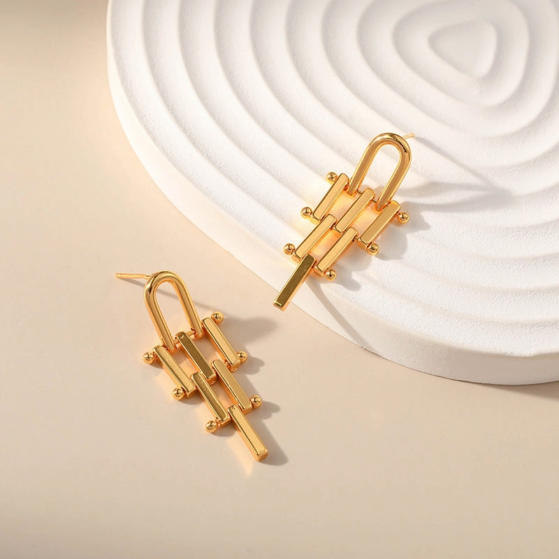 Wholesale Brass Plated 18K Real Gold Irregular Long Earrings