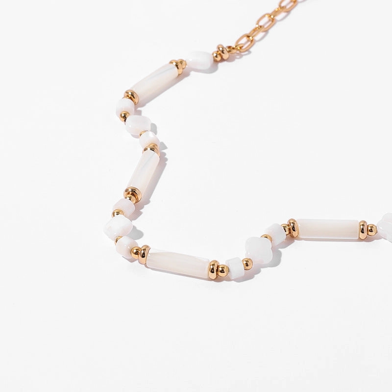 Wholesale brass plated real gold shell flower beaded bracelet