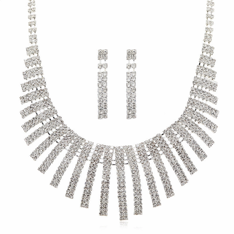 Wholesale Bridal Full Diamond Tassel Necklace Set