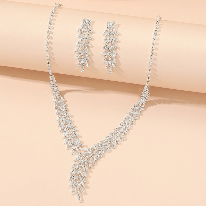 Wholesale Bridal Necklace Earrings Claw Chain Rhinestone Bridal Set Ornaments