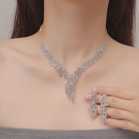 Wholesale Bridal Necklace Earrings Claw Chain Rhinestone Bridal Set Ornaments