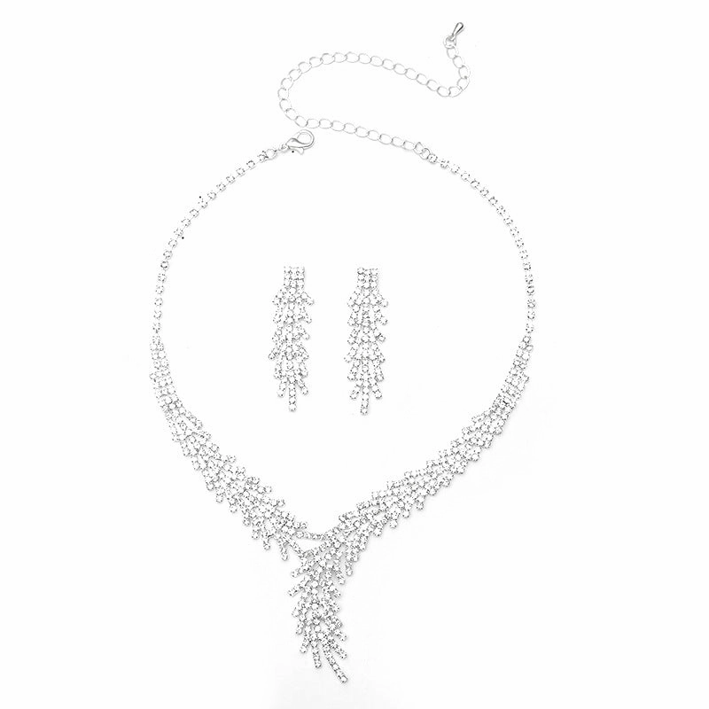 Wholesale Bridal Necklace Earrings Claw Chain Rhinestone Bridal Set Ornaments