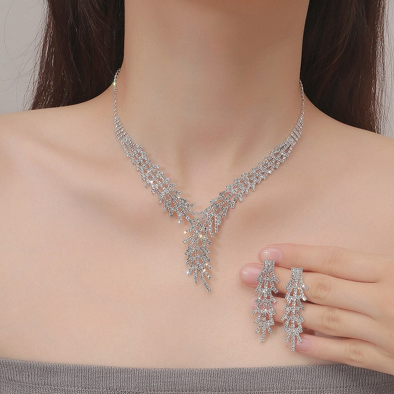 Wholesale Bridal Necklace Earrings Claw Chain Rhinestone Bridal Set Ornaments