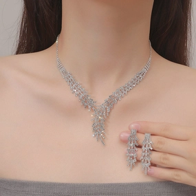 Wholesale Bridal Necklace Earrings Claw Chain Rhinestone Bridal Set Ornaments
