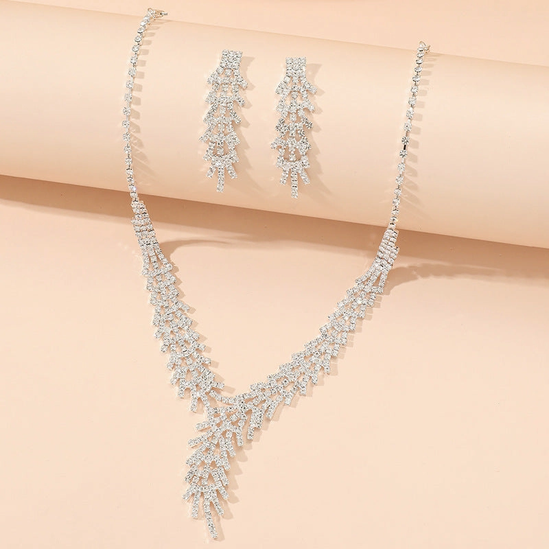 Wholesale Bridal Necklace Earrings Claw Chain Rhinestone Bridal Set Ornaments