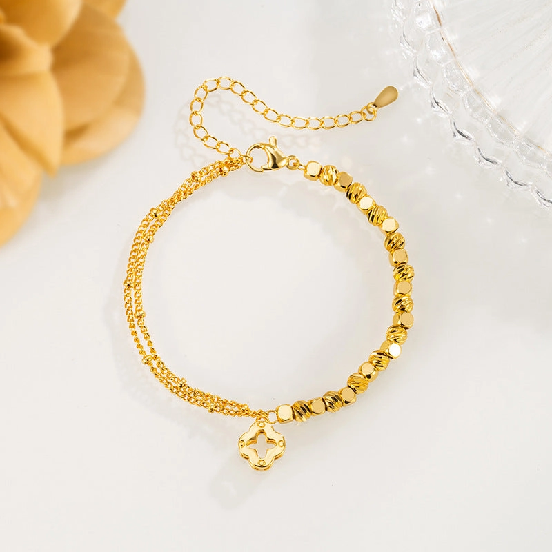 Wholesale Broken Gold Four-leaf Clover Bracelet Entry Luxury Niche High-end Sense Exquisite Bracelet Design Girlfriend Gift