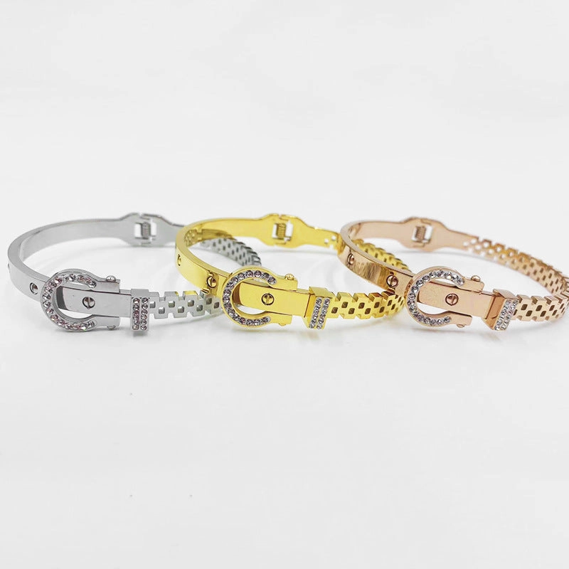 Wholesale Buckle Hollow Titanium Steel Rose Gold Bracelet