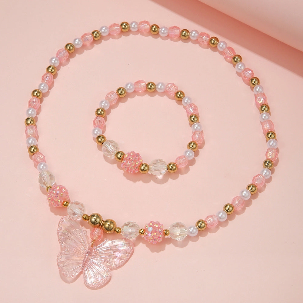 Wholesale Butterfly Acrylic Beads Bracelet Necklace Jewelry Set