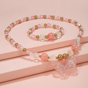 Wholesale Butterfly Acrylic Beads Bracelet Necklace Jewelry Set