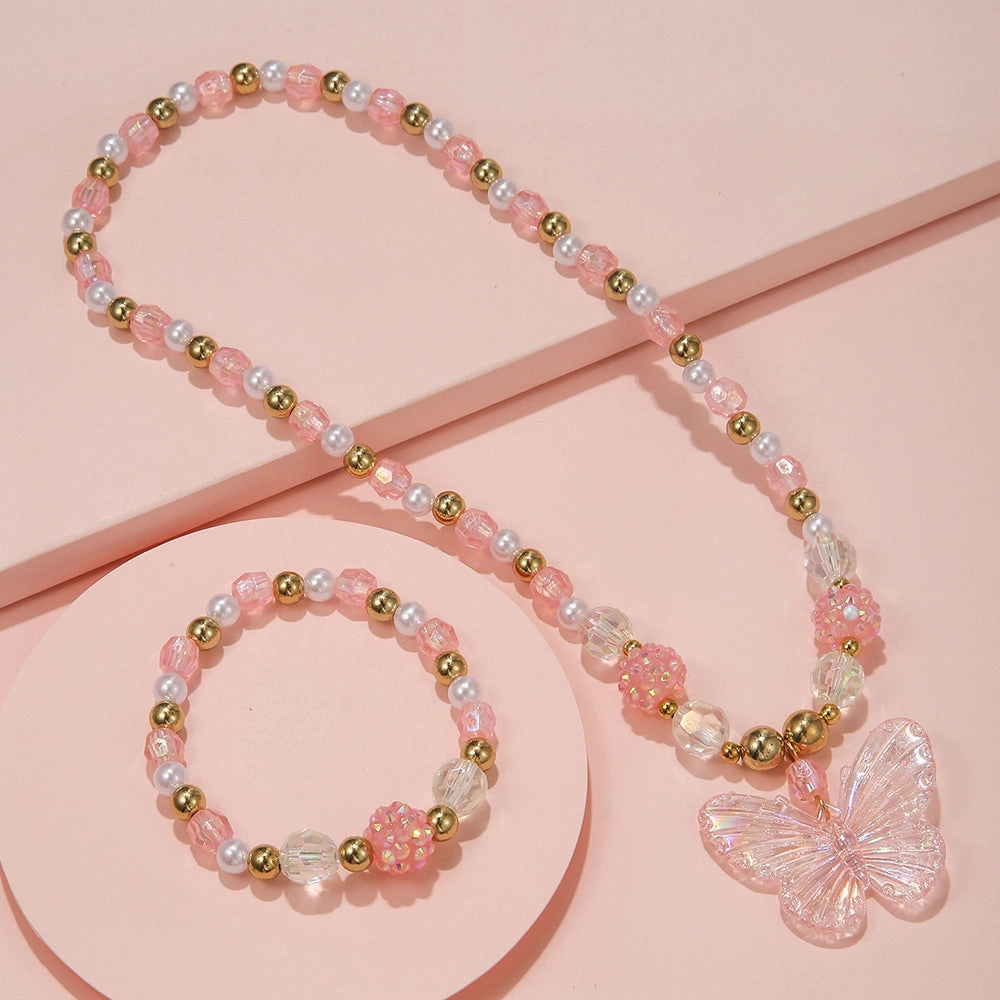 Wholesale Butterfly Acrylic Beads Bracelet Necklace Jewelry Set