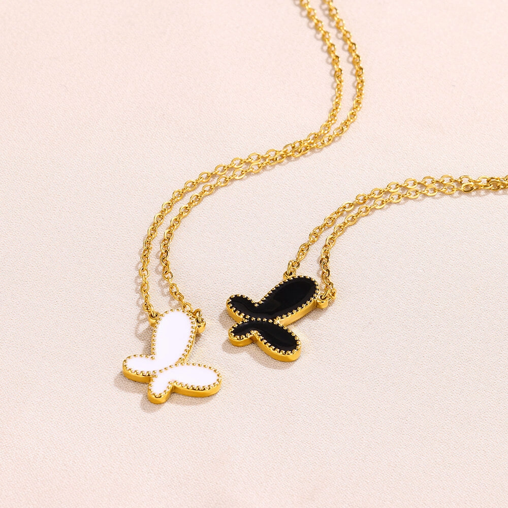 Wholesale Butterfly Black Mother-of-Pearl Necklace Clavicle Chain 18k Gold Pendant