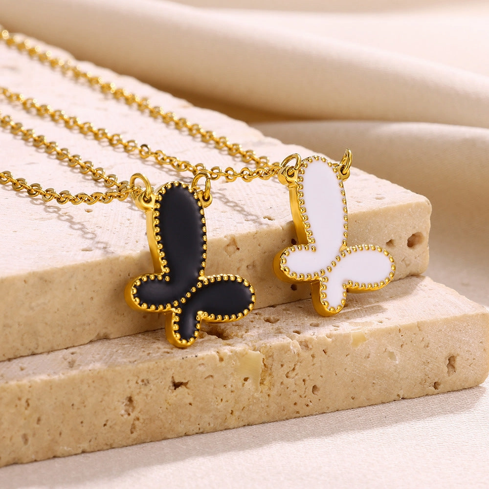 Wholesale Butterfly Black Mother-of-Pearl Necklace Clavicle Chain 18k Gold Pendant