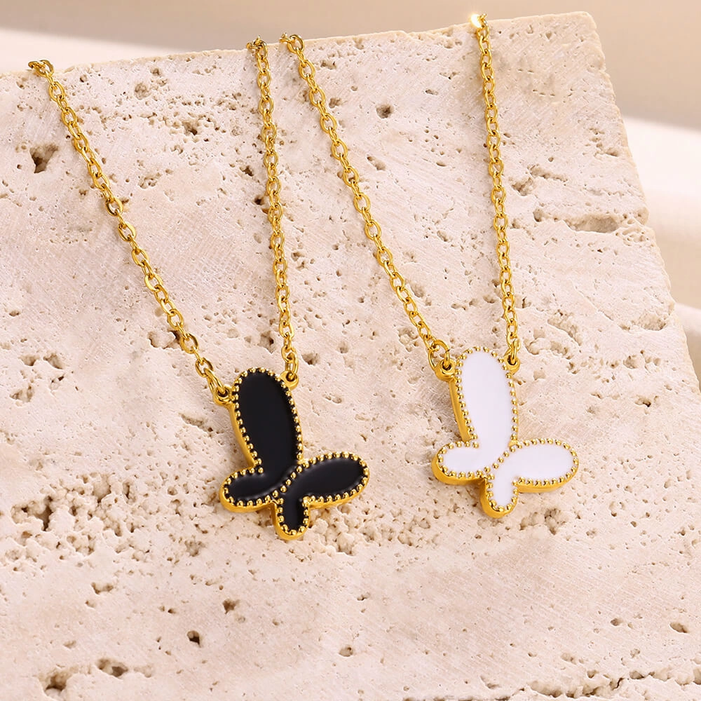Wholesale Butterfly Black Mother-of-Pearl Necklace Clavicle Chain 18k Gold Pendant