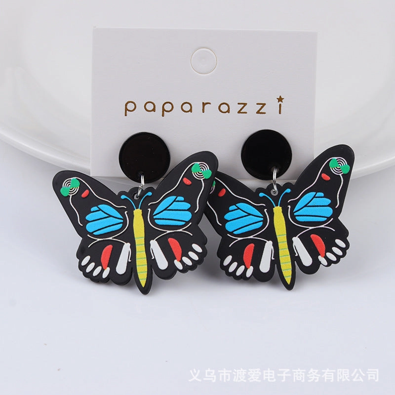 Wholesale Butterfly Embossed Colorful Acrylic Earrings