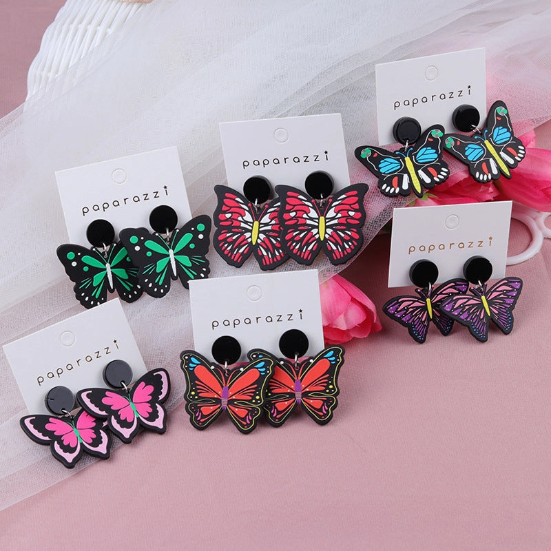 Wholesale Butterfly Embossed Colorful Acrylic Earrings